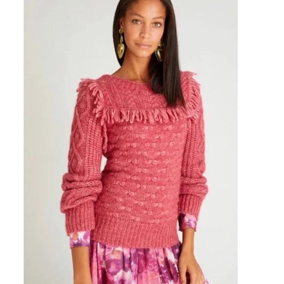 LoveShackFancy Kingston Rose Pink Fringe Sweater Alpaca Wool Blend - Picture 2 of 7